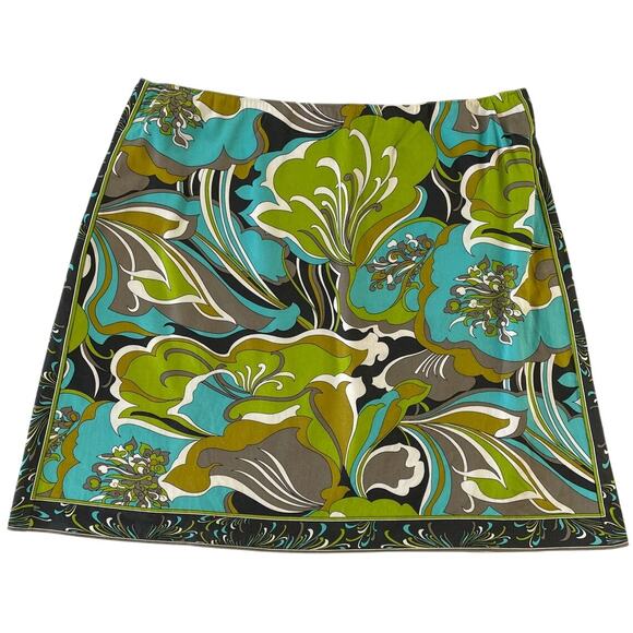Elie Tahari Floral Print Cotton Mini Skirt 31 Multicolor Retro Mod - Picture 1 of 6
